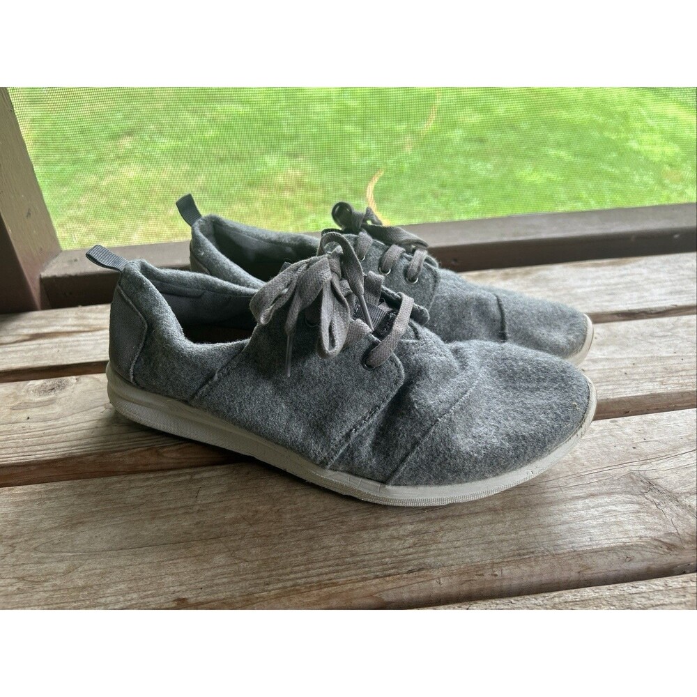 Toms Shoes Women's 10W Del Rey Casual Low Sneakers Gray Fabric Lace Up